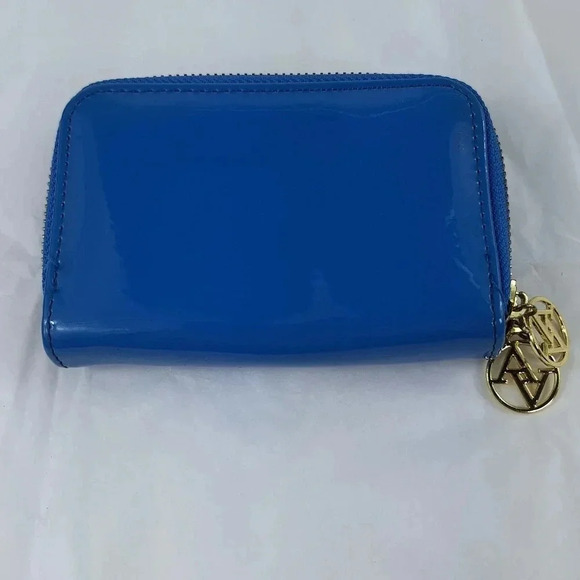 Adrienne Vittadini Bifold Blue Patent Leather with Gold Colored Zippers Wallet - Picture 4 of 14